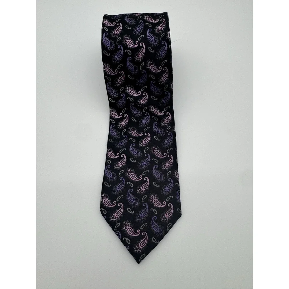 XMI Platinum Mens Tie Black‎ Purple Pink Paisley Silk Classic Width Neck Tie